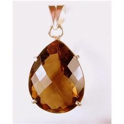 STERLING PENDANT SMOKEY TOPAZ 45 CARATS! PEARSHAPED (62084)