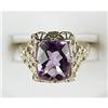 Image 1 : ANTIQUE STYLE 14K WHITE GOLD RING AMETHYST 3 CARATS! FILIGREE (62137)
