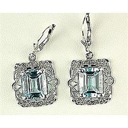 Antique Style FILIGREE Earrings BLUE TOPAZ 8 CARATS! (41774)