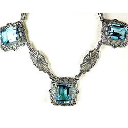 ANTIQUE STYLE NECKLACE BLUE TOPAZ 12 CTS! FILIGREE (41775)