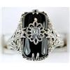 Image 1 : ANTIQUE Style BLACK ONYX RING w DIAMOND (41812)