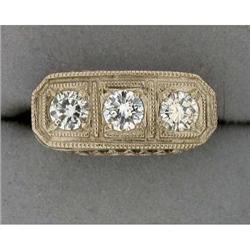 ANTIQUE WHITE GOLD FILIGREE RING 3 DIAMONDS (43153)