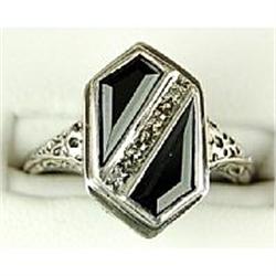 ANTIQUE STERLING SILVER RING BLACK ONYX (43156)