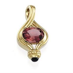 GOLD PENDANT PINK TOURMALINE w SAPPHIRE (58808)