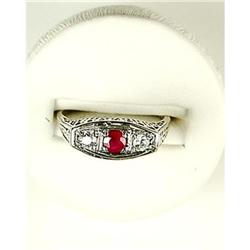 RUBY w WHITE SAPPHIRE RING ANTIQUE STYLE (61486)
