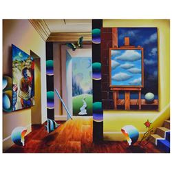 Ferjo, "Far Away Skies" Original Painting on Canvas, Hand Signed with Letter of