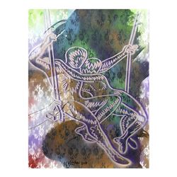 Mark Kostabi "Spring Break" Hand Signed Original Artwork with COA.