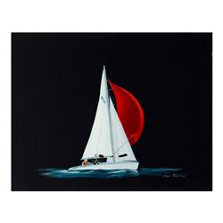 Alex Blokhin, "420 Class Yacht" Original Oil Painting on Canvas, Hand Signed wit