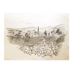 Wayne Ensrud "Santenay, Burgundy" Pencil Original Artwork; Hand Signed; COA
