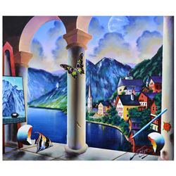 Ferjo, "Mountain Lake" Original Painting on Canvas, Hand Signed with Letter of A