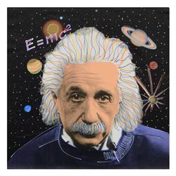 Steve Kaufman (1960-2010), "Einstein" One-of-a-Kind Mixed Media on Canvas, Hand