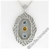 Image 1 : 18kt White Gold 2.15 ctw Aquamarine, Citrine, & Diamond Open Milgrain Pendant Ne