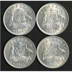 Australia Sixpences 1951Pl, 58,60,61