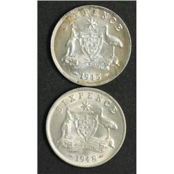 Australia Sixpences 1945 & 1948