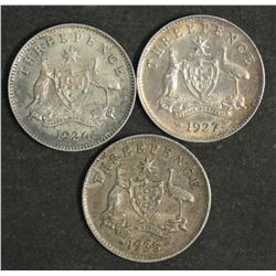 Australia Threepences 1925, 1926 & 1927