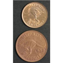 Australia Halfpenny 1959 & Penny 1958