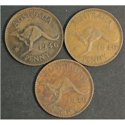 Australia 1946 Pennies VF ( 3 Coins)