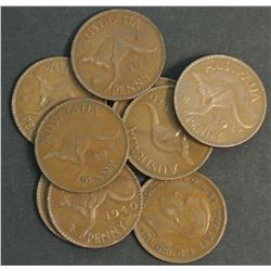 Australia Pennies 1940 KG Better Grade (10 Coins) Scarce
