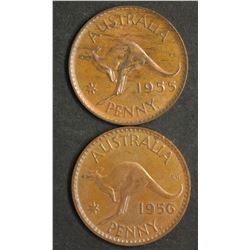 Australia Pennies 1955Y & 1956 Y