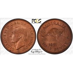 Australia 1951 Half Penny Not Dot