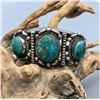 Image 1 : Heavy, Mid-Century, Vintage Three Stone Turquoise and Sterling Silver Bracelet