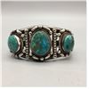 Image 2 : Heavy, Mid-Century, Vintage Three Stone Turquoise and Sterling Silver Bracelet