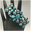 Image 1 : Great, Old, Vintage Turquoise & Sterling Silver Cluster Style Cuff Bracelet