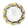 Vintage Handmade 18kt Two Tone Gold Mabe Pearl & 0.25 ctw Diamond Ring