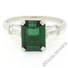 Vintage 18kt White Gold 2.62 ctw Green Tourmaline Solitaire and Diamond Ring