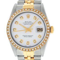 Rolex Mens 2 Tone White Diamond 36MM Datejust Wristwatch