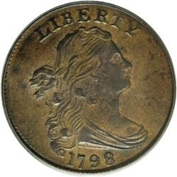 1798 1C Second Hair Style AU53 PCGS. S-185, B-46, R.2.