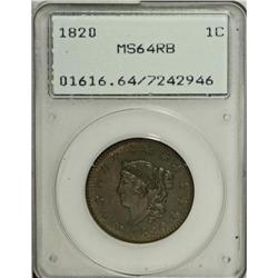 1820 1C Large Date MS64 Red and Brown PCGS. N-13, R.1.