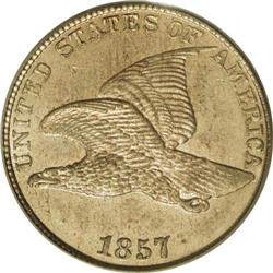 1857 1C MS64 PCGS. Snow-21. This is the discovery coin