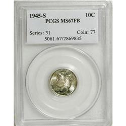 1945-S 10C MS67 Full Bands PCGS. Knob S mintmark. The