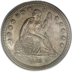 1865-S 25C AU58 PCGS. This issue is quite elusive, esp