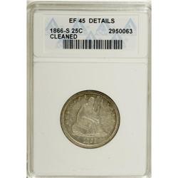 1866-S 25C --Cleaned--ANACS. XF45 Details. A subdued bu