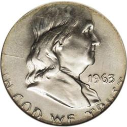 1963-D 50C Franklin Half--On 25C Planchet, Scratched--