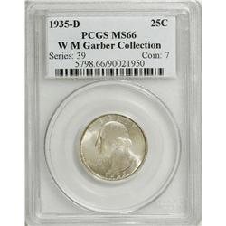 1935-D 25C MS66 PCGS. Ex: W.M. Garber Collection. Zone