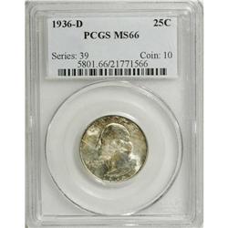 1936-D 25C MS66 PCGS. Splendid peach-gold and blue iri