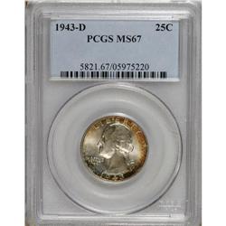 1943-D 25C MS67 PCGS. Vivid russet-orange patina grace