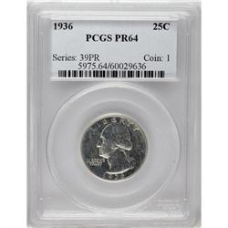 1936 25C PR64 PCGS. Pleasingly mirrored surfaces shine