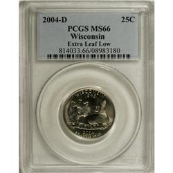 2004-D 25C Wisconsin Extra Leaf Low MS66 PCGS. A shini
