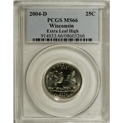 2004-D 25C Wisconsin Extra Leaf High MS66 PCGS. Highly