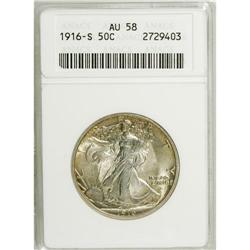 1916-S 50C AU58 ANACS. A well struck first-year piece