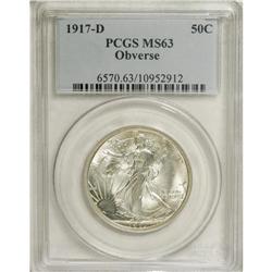 1917-D 50C Obverse MS63 PCGS. Well struck, lustrous, a