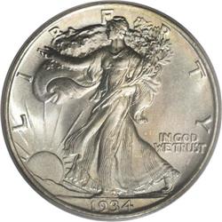 1934 50C MS68 PCGS. Swaths of lemon-gold and powder-bl