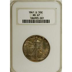 1941-D 50C MS67 NGC. Softly lustrous beneath rich pati