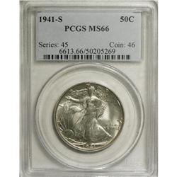 1941-S 50C MS66 PCGS. Highly lustrous with hazy gold-t