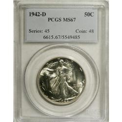 1942-D 50C MS67 PCGS. This well-defined and highly lus