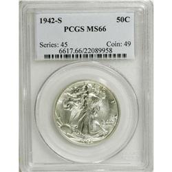 1942-S 50C MS66 PCGS. A pretty Premium Gem, strongly l